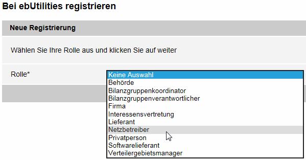 2. Erstregistrierung (Marktpartner nicht im Marktpartnerverzeichnis) Bei der Erstregistrierung wird der Marktpartner und ein Administrator angelegt.