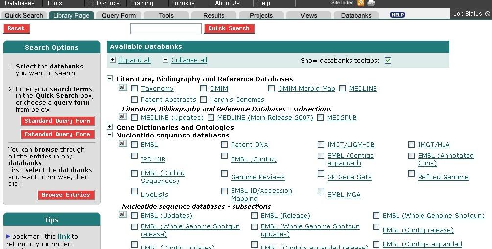 EMBL Nucleotide mit SRS Library Page