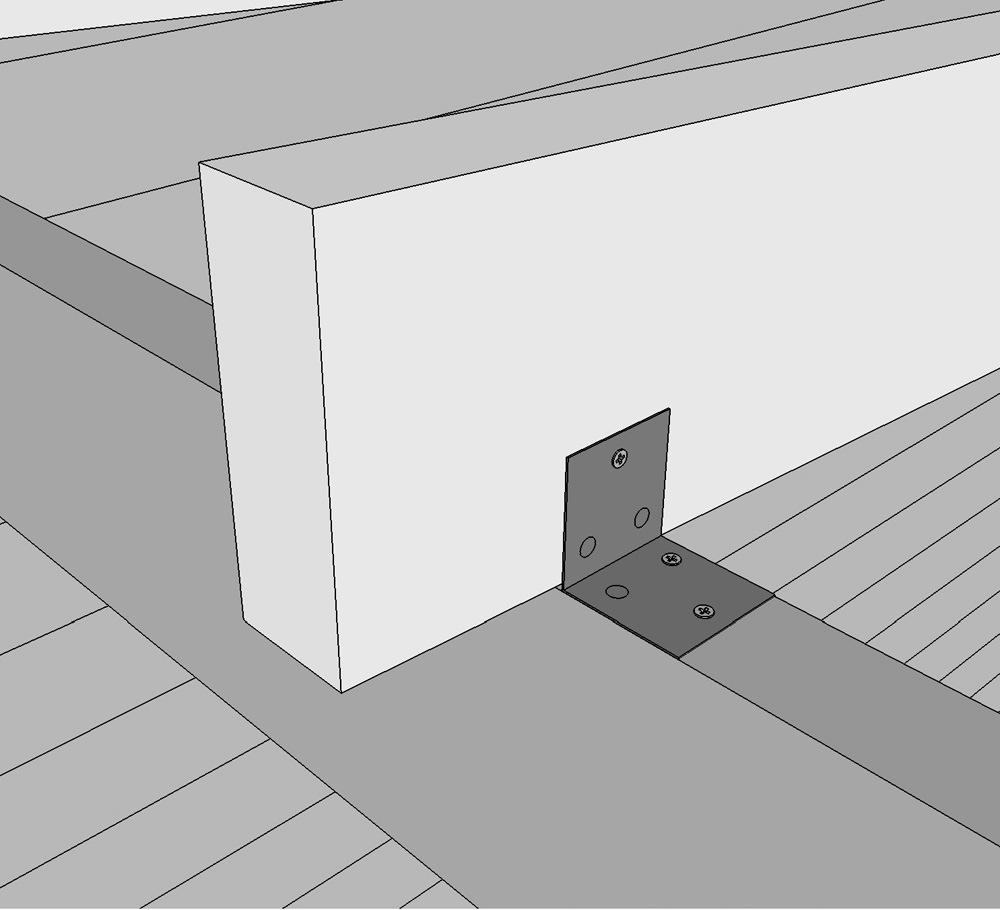 Nachdem Sie die seitlichen Pfosten positioniert haben befestigen Sie die horizontalen Träger R9 auf den Lagern mit Schrauben 4x60 mm an den jeweils oberen Wandbohlen des Hauses und den überstehenden