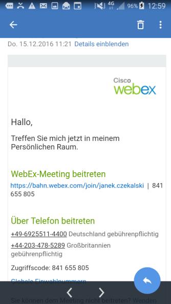 3.2.2 Einem Meeting über Handy oder anderem mobilen Endgerät beitreten Webex lässt sich ebenfalls mobil nutzen,