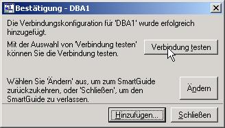 Die Verbindungskonfiguration für DBA1 wurde erfolgreich