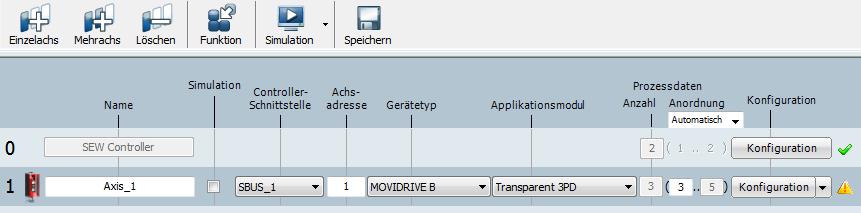 7 Inbetriebnahme Einzelachse in die Achskonfiguration einfügen 7.1.1 Zu Schritt 1 2 1. Markieren Sie in der Netzwerksicht von MOVITOOLS MotionStudio den Umrichter, den Sie in Betrieb nehmen möchten.