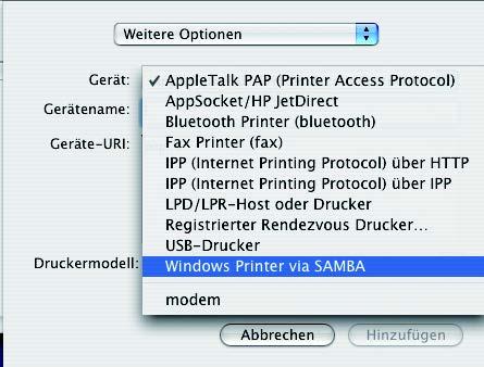Den Macintosh Client-PC (OS 10.3) einrichten 4 Wählen Sie im Kombinationsfeld oben Weitere Optionen.