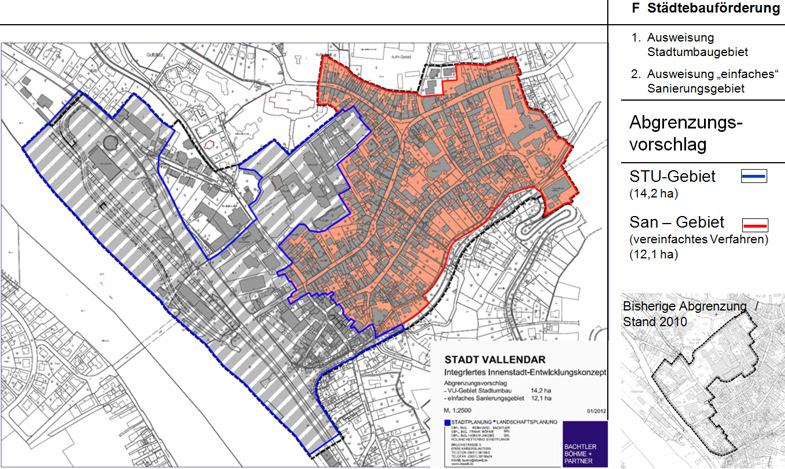STADT VALLENDAR I Innenstadtentwicklungskonzept 7 Städtebauförderung Die Vorschläge zur Abgrenzung eines Stadtumbaugebiets und eines Sanierungsgebietes baut auf den Erkenntnissen aus der