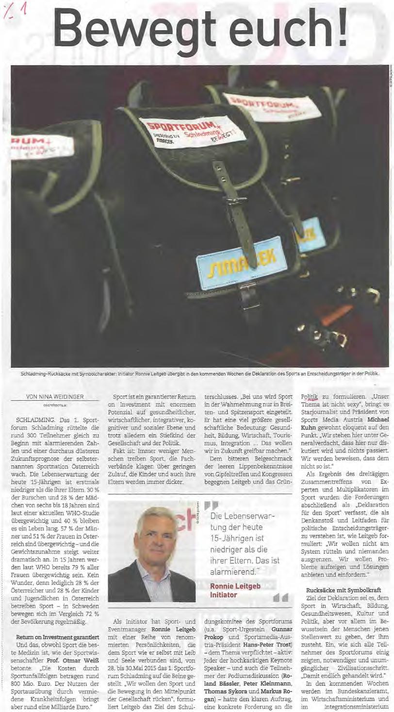 color of sports The sports business newspaper Wien, im Juli 2015, Nr: Juli, 12x/Jahr, Seite: _ Druckauflage: 8 000, Größe: 62,32%, easyapq: _ Auftr.