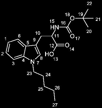 30 Experimenteller Teil c (2-(tert-butoxycarbonylamino)-3-(-pentyl-H-indol-3-yl)-propancarbonsäure) 2.5 mmol (76 mg) N-tBOC-L-Tryptophan wurde nach AAV5 mit 3.