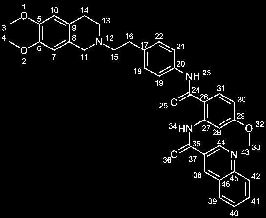 54 Experimenteller Teil 38 (N-(2-(4-(2-(6,7-Dimethoxy-3,4-dihydroiso-H-chinolin-2-yl)-ethyl)-phenylcarbamoyl)-5methoxyphenyl)-chinolin-3-carboxamid) mmol (73 mg) 3-Chinolincarbonsäure wurde in