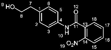 Experimenteller Teil 87 85 (N-[4-(2-Hydroxyethyl)-phenyl]-2-nitrobenzamid) 20 mmol (2.74 g) 4-Aminophenethylalkohol wurde nach AAV4 mit 20 mmol (3.7 g) 2-Nitrobenzoylchlorid umgesetzt.