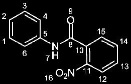 202 Experimenteller Teil (2-Nitro-N-phenylbenzamid) 0 mmol (93 mg) Anilin wurde nach AAV4 mit 2 mmol (2.23 g) 2-Nitrobenzoylchlorid umgesetzt. Summenformel: C3H0N2O3 242.