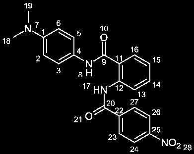 226 Experimenteller Teil 47 (N-(4-(Dimethylamino)-phenyl)-2-(4-nitrobenzamido)-benzamid) 0.5 mmol (28 mg) 2-Amino-N-(4-(dimethylamino)-phenyl)-benzamid 22 wurde nach AAV4 mit 0.