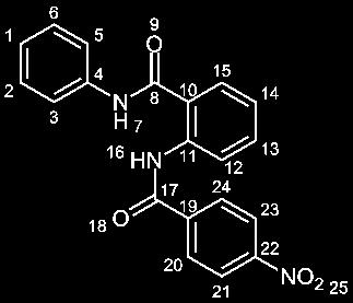 Experimenteller Teil 227 Säurechlorid hergestellt. Nach AAV4 wurden 0.56 mmol (0 mg) 2-Amino-Nphenylbenzamid 23 und das Säurechlorid zur Reaktion gebracht. Summenformel: C23H7N3O2 367.