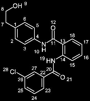 276 Experimenteller Teil 0.6 mmol (54 mg) 2-Amino-N-[4-(2-hydroxyethyl)-phenyl]-benzamid 89 wurde nach AAV4 mit 0.5 mmol (05 mg) 4-Chlorbenzoylchlorid zur Reaktion gebracht.