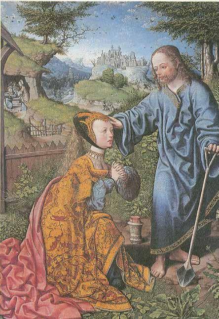 Herr, hilf mir! flehte die Frau und fiel vor Jesus nieder. Jacob Cornelisz. van Oostsanen: Noli me tangere, 1507.