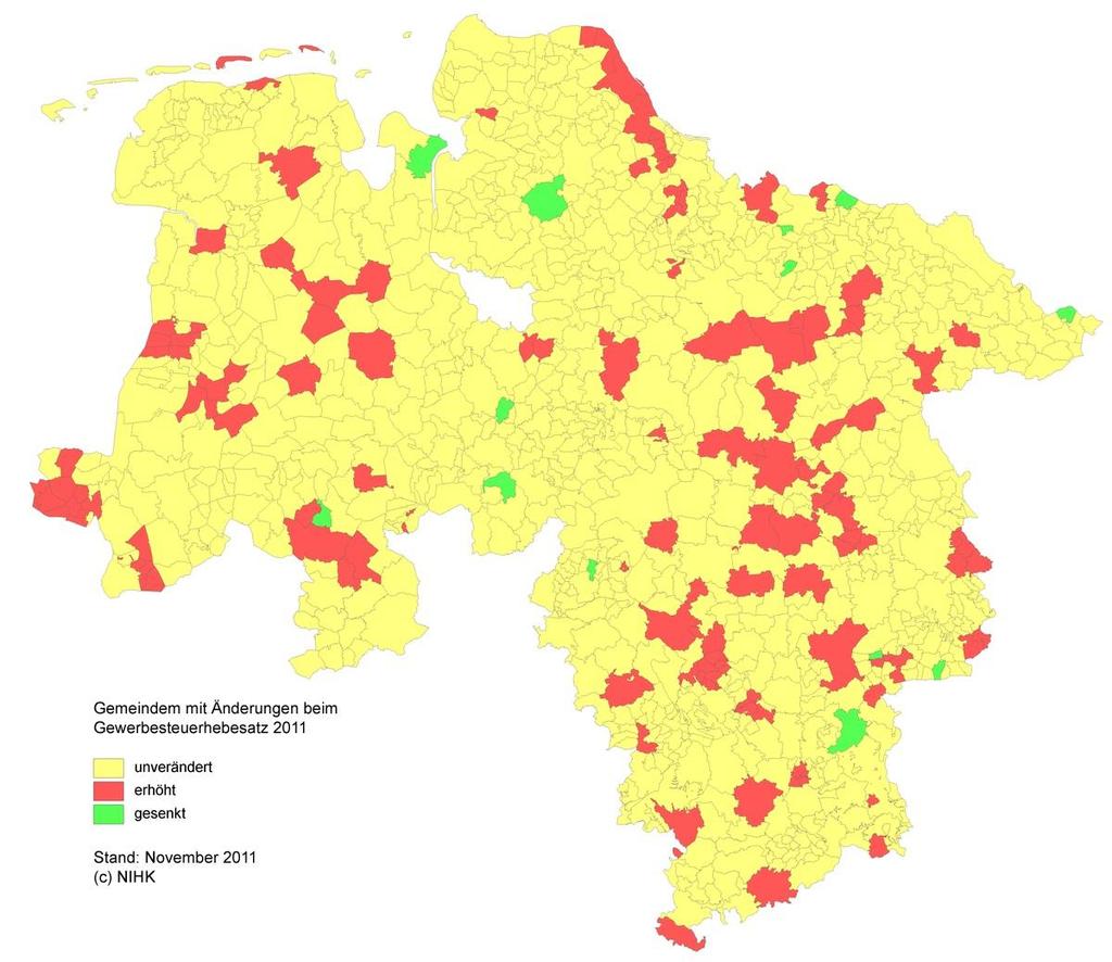 Steuererhöhungen in 13 Prozent der Gemeinden Fokus Niedersachsen Gewerbesteuern 24. November 2011 132 der 1.