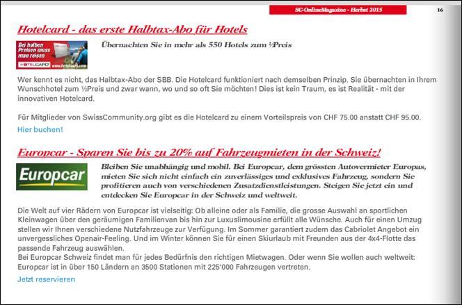 3.1. Special Offer im SC-OnlineMagazine Sie können Ihr Special Offer auch im SC-OnlineMagazine von SwissCommunity.org platzieren.