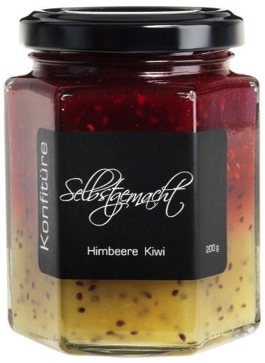 Himbeere-Kiwi-Konfitüre Himbeere, Kiwi Zucker, Geliermittel Pektin,