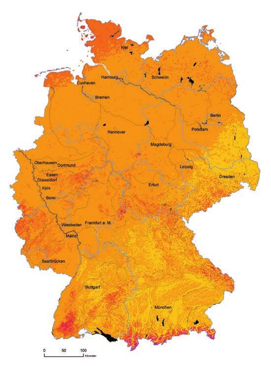 Die Karte basiert auf Rasterwerten mit einem Gitterpunktabstand von 1 km.