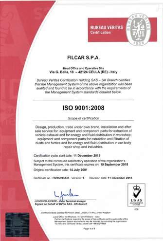 est certifiée ISO-9001 : 2008 Filcar SpA ist nach ISO-9001:2008