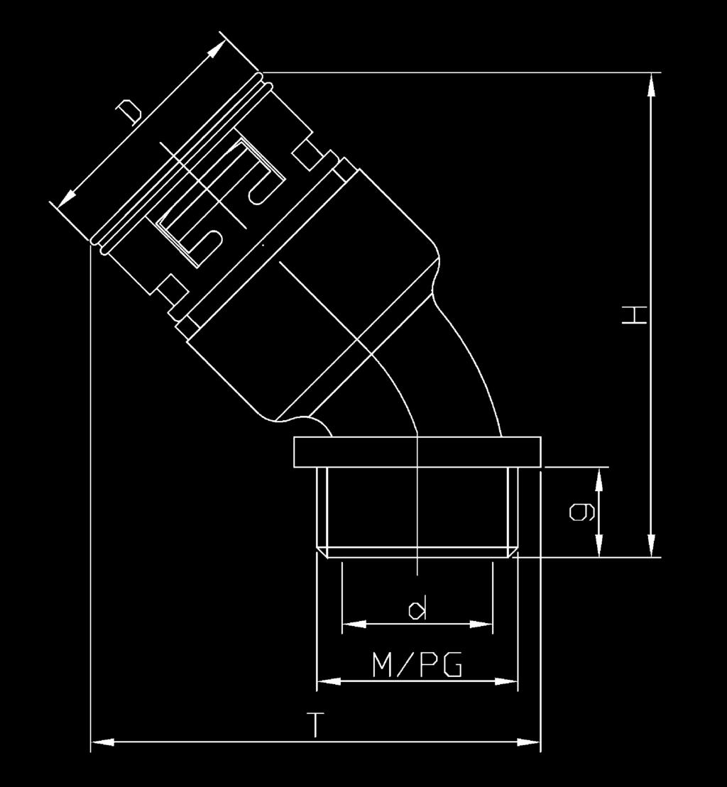 45 -Bogenwinkel mit integrierter Manschetten-Dichtung und Außengewinde, IP67 rohrseitig 45 Elbow with integrated seal, male thread, IP67 on tube VP Polyamid, mehrteilig polyamide, multi-components A