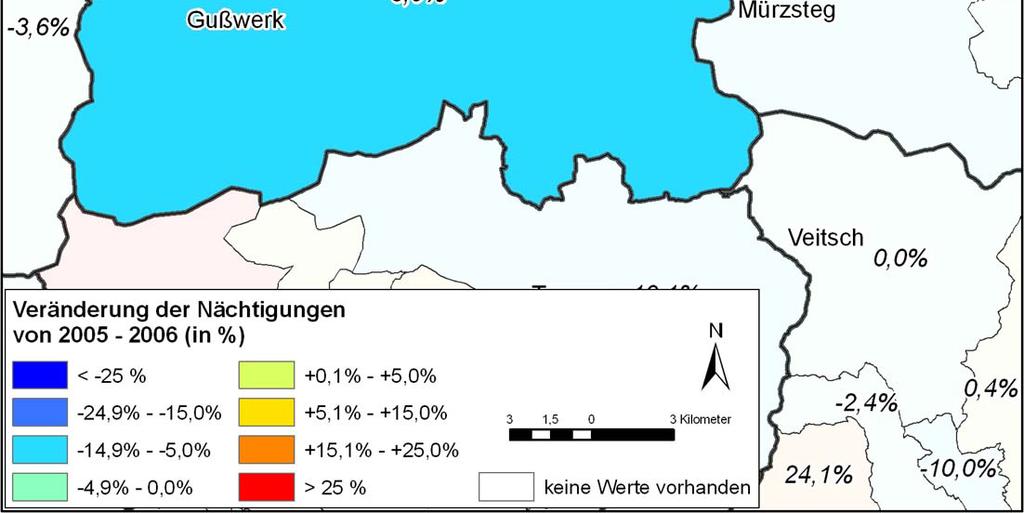 Die Gemeinde Gußwerk hat hingegen -5,9% (-609) Nächtigungen zu verzeichnen.