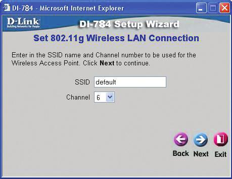 Geben Sie den Benutzernamen und das Kennwort gemäß den Vorgaben Ihres Internet-Dienstanbieters ein. 802.11g Wireless Setup Die Standardeinstellungen Ihres drahtlosen 802.
