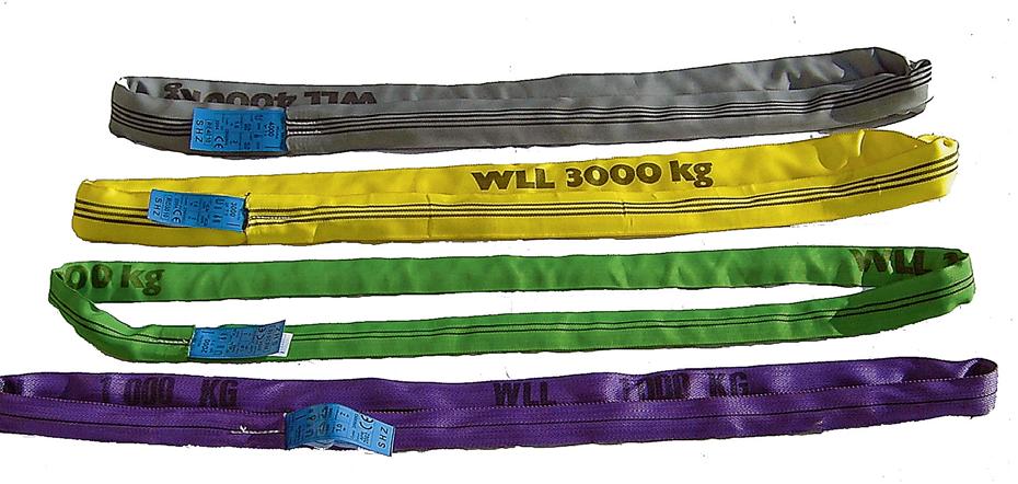 Hebebänder aus Polyester 2-lagig, mit D-Bügel WLL in kg Farbe Bandbreite Mindestlänge in mm in m 1000 violett 30/50 1 2000 grün 60 1 3000 gelb 90 1 4000 grau 120 2 5000 rot 150 2 Hebebänder verfügbar