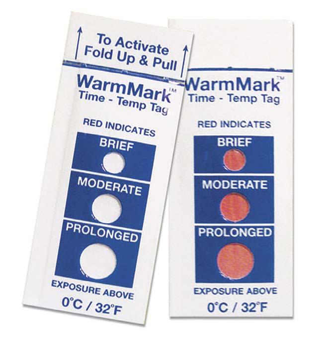 WARM MARK / COLD MARK Temperatur-/Zeitindikator zur Temperaturüberwachung + Einfach und leicht zu interpretieren + Sofortige Entscheidung, ob ein angeliefertes Produkt nutzbar ist + Klein, leicht,