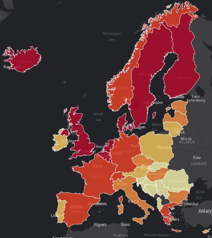 level of urbanisation in Europe 2014 (%) Hessisches