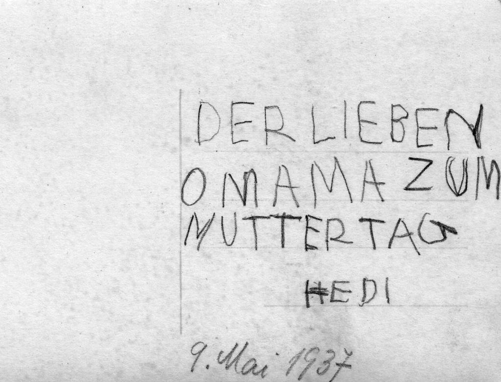 Mai 1937 Muttertagskarte für Omama, Rückseite von Edna