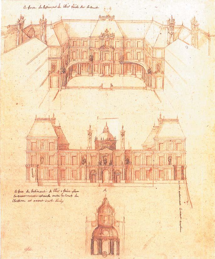 7. Schloss Blois, Neubauprojekt, perspektivische Ansicht, Mansart