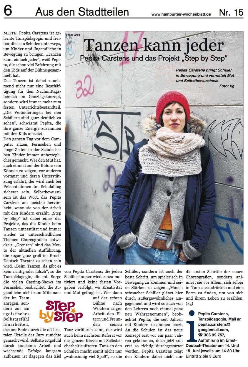 Artikel aus: Hamburger Wochenblatt Rubrik: Aus den Stadtteilen Titel: Tanzen kann jeder Pepita