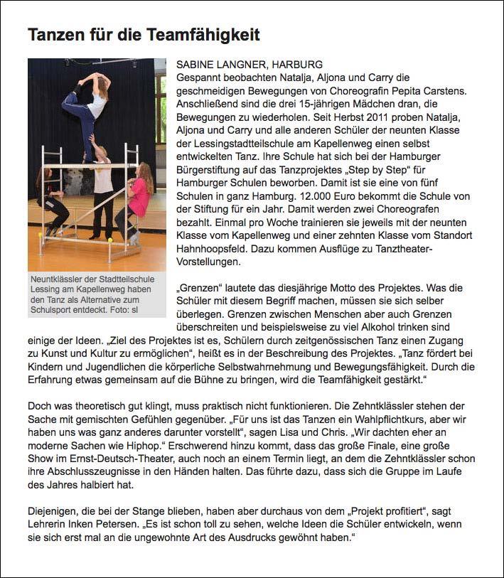Artikel aus: Harburger Wochenblatt Titel: Tanzen für die Teamfähigkeit