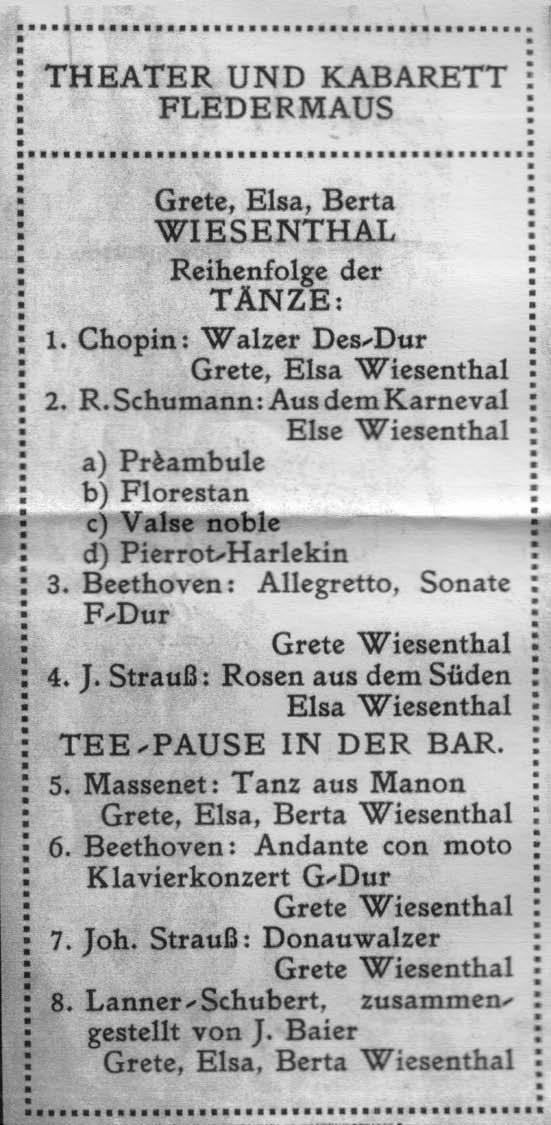 Abb. 9: Programmzettel des Programms der Schwestern Wiesenthal im Theater und Kabarett