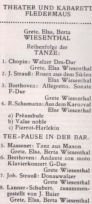 Abb. 10: Programmzettel des Programms der Schwestern Wiesenthal im Theater und Kabarett Fledermaus, Jänner 1908. Abb.