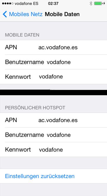 Dort unter MOBILE DATEN und PERSÖNLICHER HOTSPOT die folgenden Einstellungen vornehmen. Die MMS Einstellungen können LEER bleiben. WICHTIG!!!! KONTROLLE DER VEBLEIBENDEN GB!