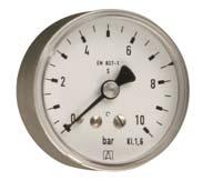 Rohrfedermanometer für die Gastechnik EN 837-1 (S2) Anwendung Für gasförmige und flüssige, nicht hochviskose und nicht kristallisierende Medien.