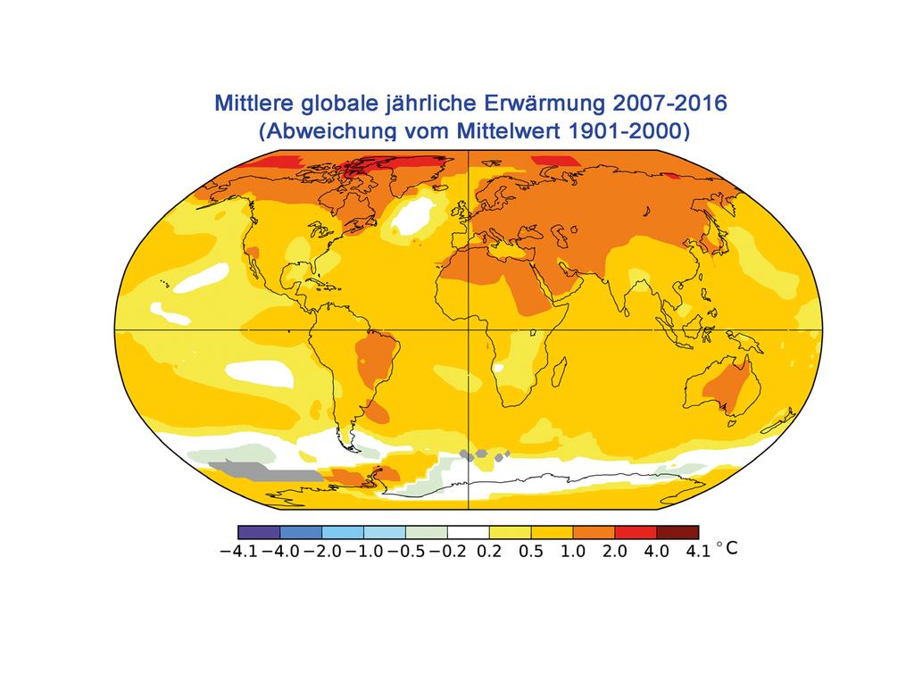 Abb. 1.6-4: Vergleich der mittleren bodennahen Temperatur zwischen»sommer«(oben) und»winter«(unten) in der Nordhemisphäre. Datenquelle: www.ncdc. noaa.