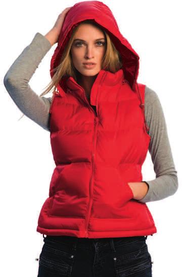padded polyester lining with feather touch feminine fitted design full zip opening padded hood, removable with a zip 2 side pockets open hem and inner draw cord hem with stoppers large