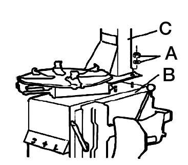 Aufbauanleitung Abb. 4 Bereiten Sie die Einzelteile der Maschine vor und lösen Sie die Muttern an der Unterseite. Positionieren Sie die Maschine. Befestigen Sie die Maschine mit den Schrauben.