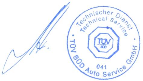 Typzeichen: KBA 61211 Seite 6 von 6 Benannt als Technischer Dienst durch / Genehmigungsbehörde / Approval authority Kraftfahrt-Bundesamt (KBA) Vehicle Certification Agency (VCA) Approval Authority of