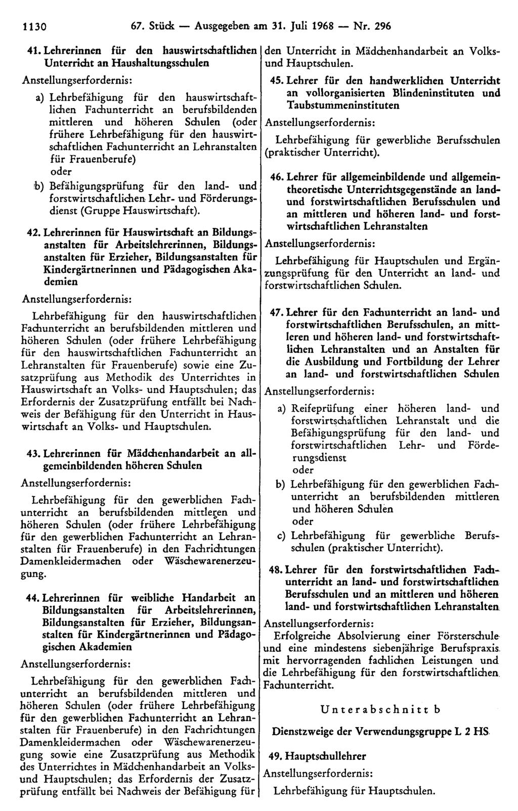 1130 67. Stück Ausgegeben am 31. Juli 1968 Nr. 296 41.