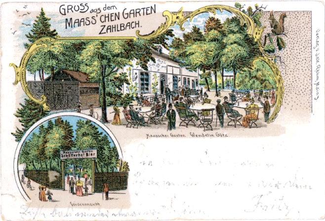 Zahlbach, Schöfferhof Brauerei Maasscher Garten Maasscher Garten, Wendelin Götz, Eingang