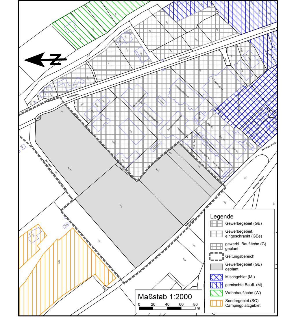Anlage 3 Bebauungsplan "Hekatron" auf Gemarkung Sulzburg - Lageplan mit Kennzeichnung von Teilflächen entsprechend