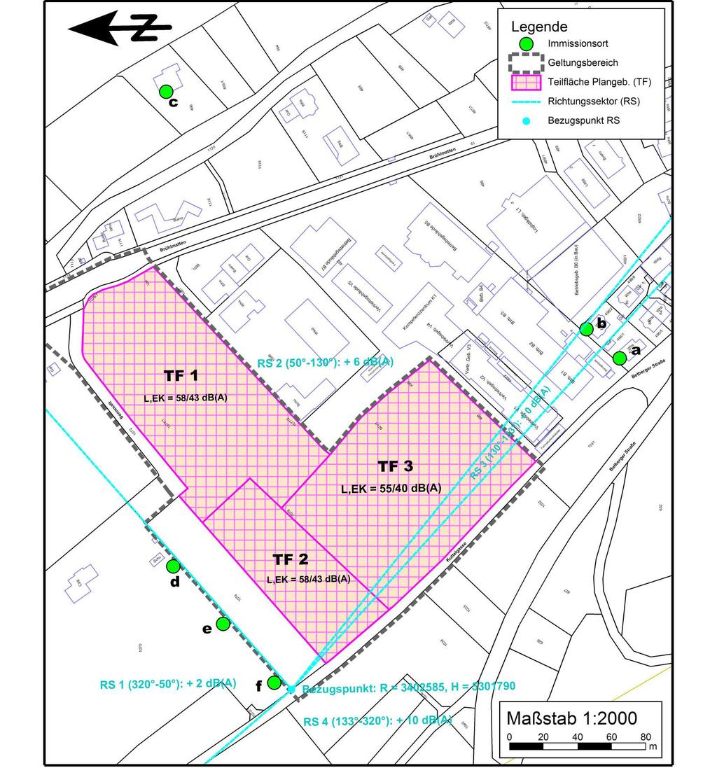 Anlage 9 Bebauungsplan "Hekatron" auf Gemarkung Sulzburg - Lageplan mit Gliederung des Plangebiets in Teilflächen und Eintragung des diesen jeweils