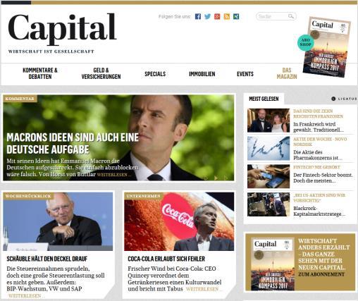 34 CAPITAL.DE Teil der CAPITAL Medienfamilie ist ein digitaler Markenauftritt sowie eine ipad Applikation des Magazins. CAPITAL.de ist die Plattform für Wirtschaftsdebatten im deutschsprachigen Raum.