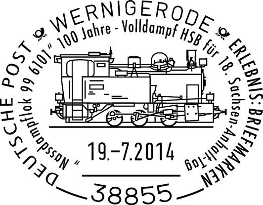 Friedrichstr. 151, 38855 Wernigerode Oval Deutsche Post / Erlebnis: Briefmarken / Nassdampflok 99 6101 / 100 Jahre - Volldampf HSB für 18.