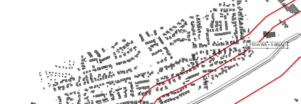 Abbildung 9 Streckenabschnitt 2 Wilhelmshaven-Fedderwarden (CadnaA) Allgemeines Wohngebiet (WA) Keine Baustelle Mischgebiet (MI) Streckenabschnitt 2, nördlich der Trasse Nördlich der Kabeltrasse im
