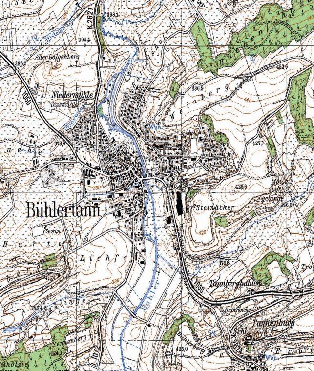 Topographie / Naturraum Auf halber Strecke von Schwäbisch Hall nach Ellwangen befindet sich die Gemeinde Bühlertann.