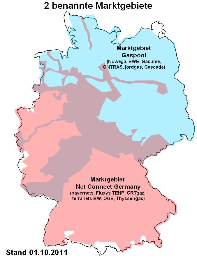 Abbildung 102: Darstellung der Marktgebietslandschaft im Gasbereich zum 01. April und 01.Oktober.2011.