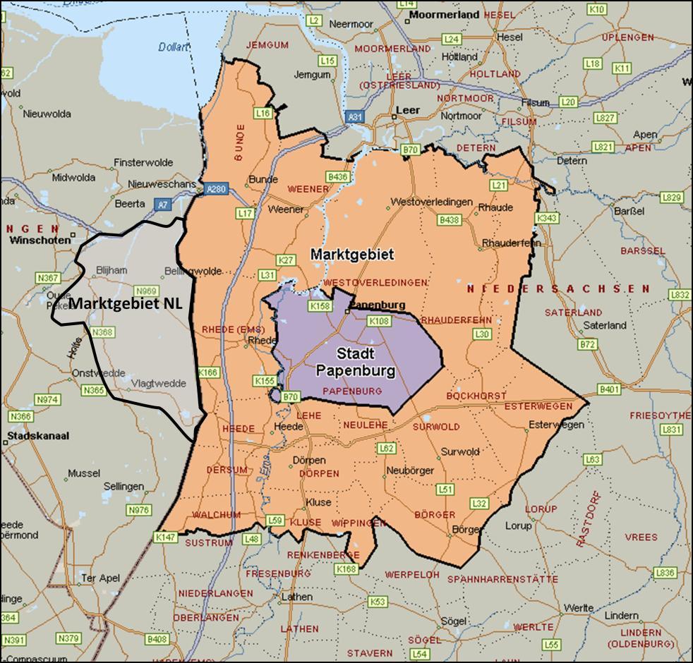 Das Marktgebiet der Stadt Papenburg wird von verschiedenen Faktoren beeinflusst. Diese sind vor allem: Abb.